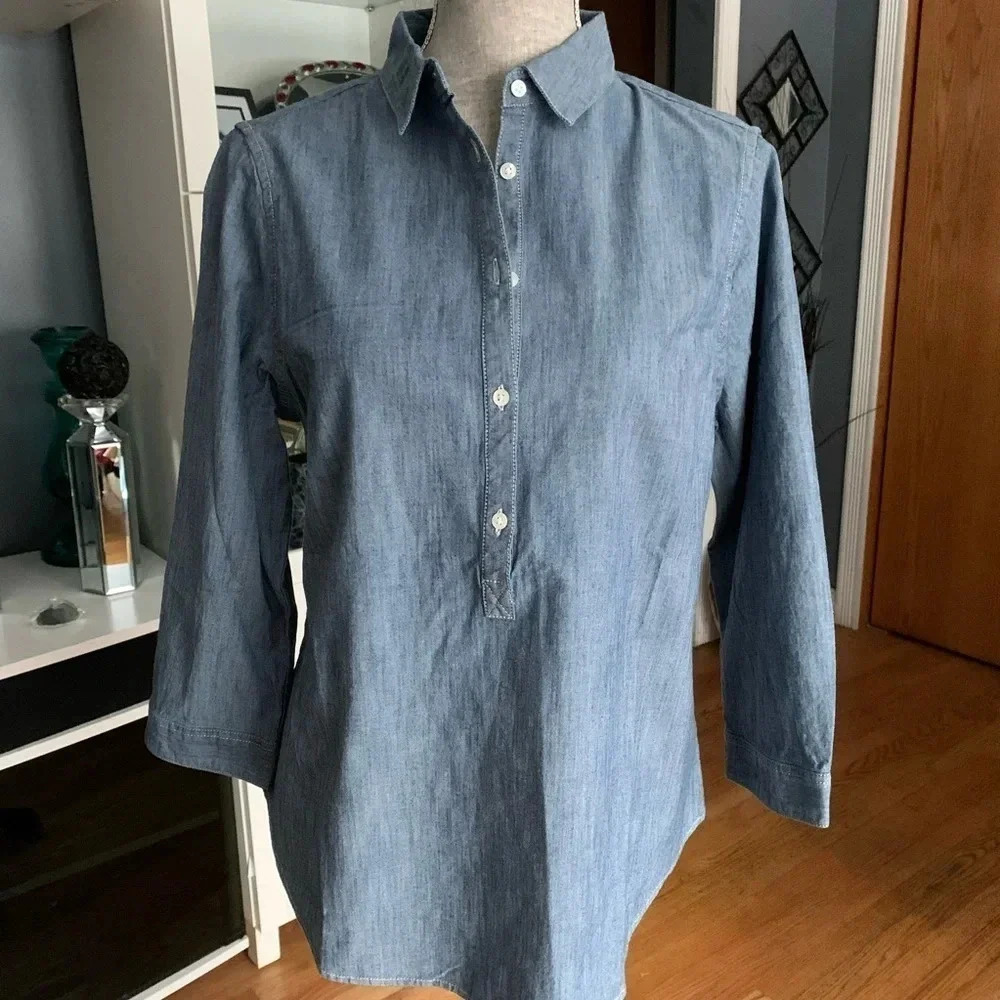 **New Lands’end Half Button Down Chambray Shirt - image 1